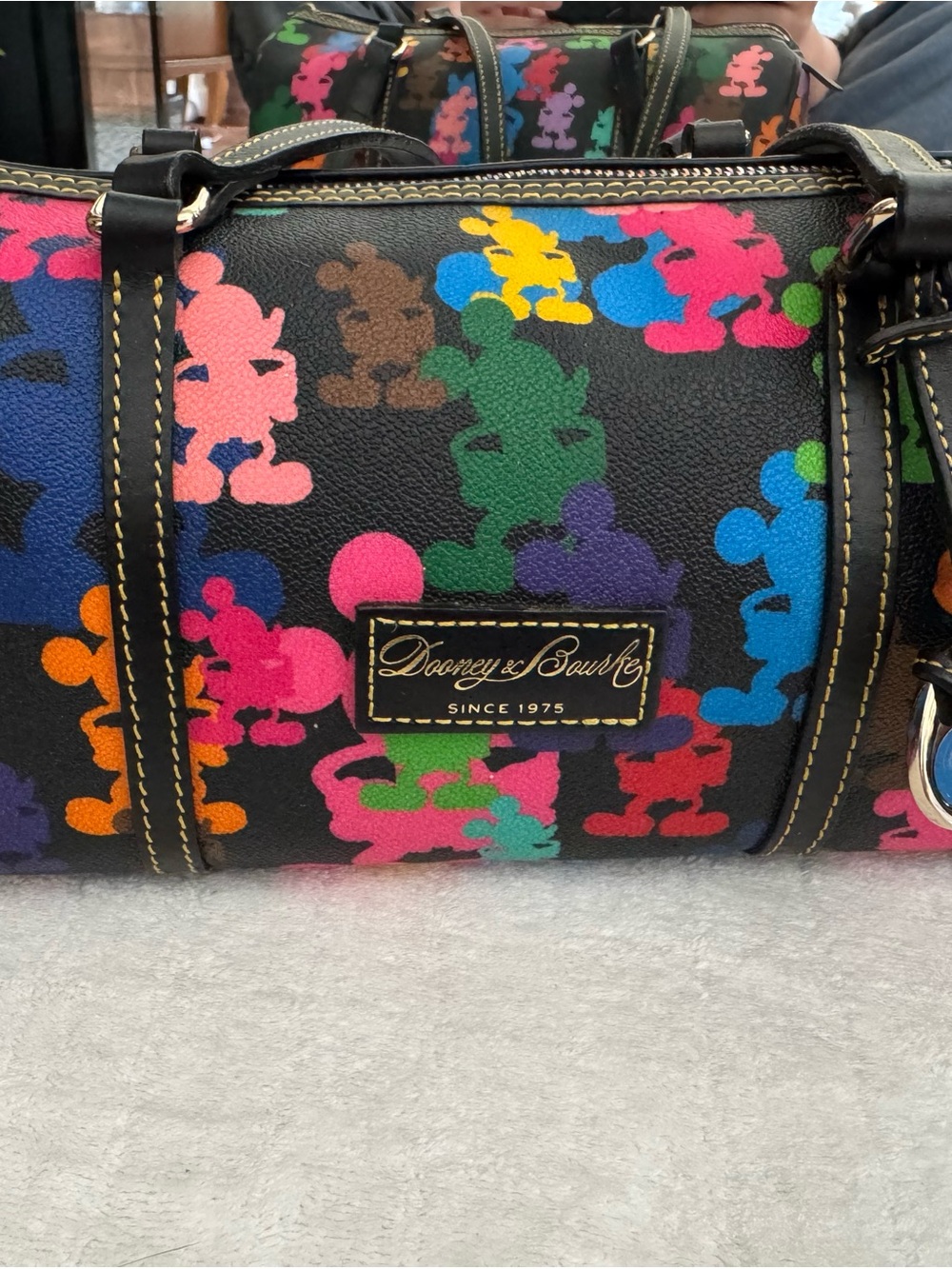 Dooney & Bourke Black Multicolor Mickey Silhouette Mini Barrel Bag